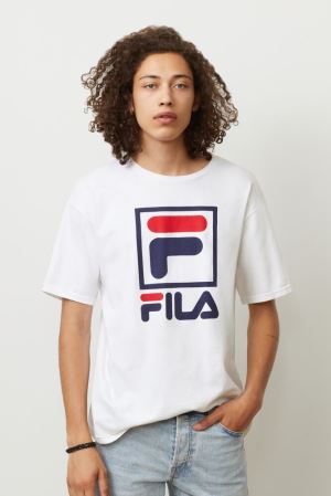 FILA Stacked Tee Shirt Shirts White / Navy / Red,Mens Clothing | CA.LPCTUY321